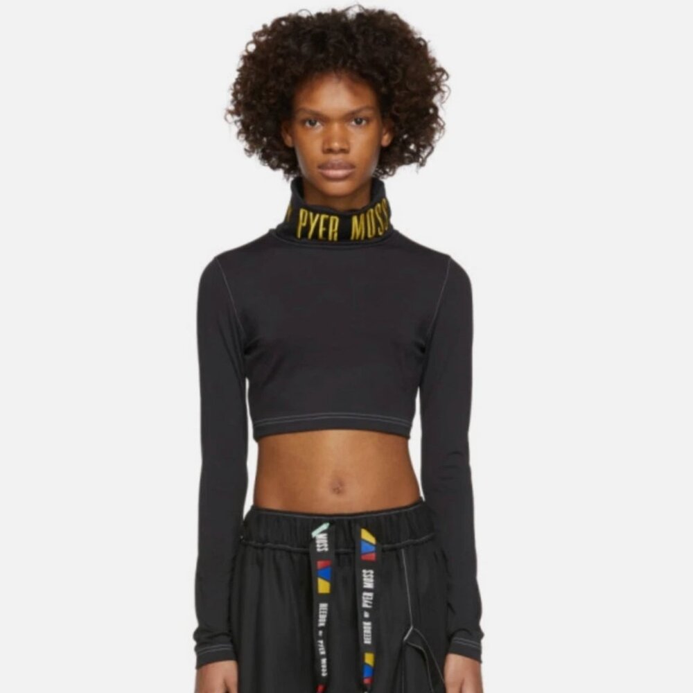 HOST PICK!💛NWT Pyer Moss x Reebok Cropped Black Turtleneck Embroidered Mock Top